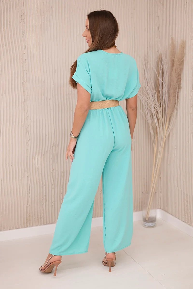 Overalls with a decorative belt at the waist 5877 / – Mint || Light цвет / color | Lexline Fashion