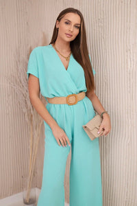 Overalls with a decorative belt at the waist 5877 / – Mint || Light цвет / color | Lexline Fashion