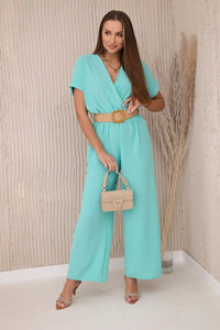 Overalls with a decorative belt at the waist 5877 / – Mint || Light цвет / color | Lexline Fashion