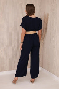 Overalls with a decorative belt at the waist 5877 / – Navy blue цвет / color | Lexline Fashion