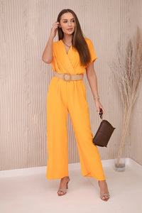 Overalls with a decorative belt at the waist 5877 / – Orange цвет / color | Lexline Fashion