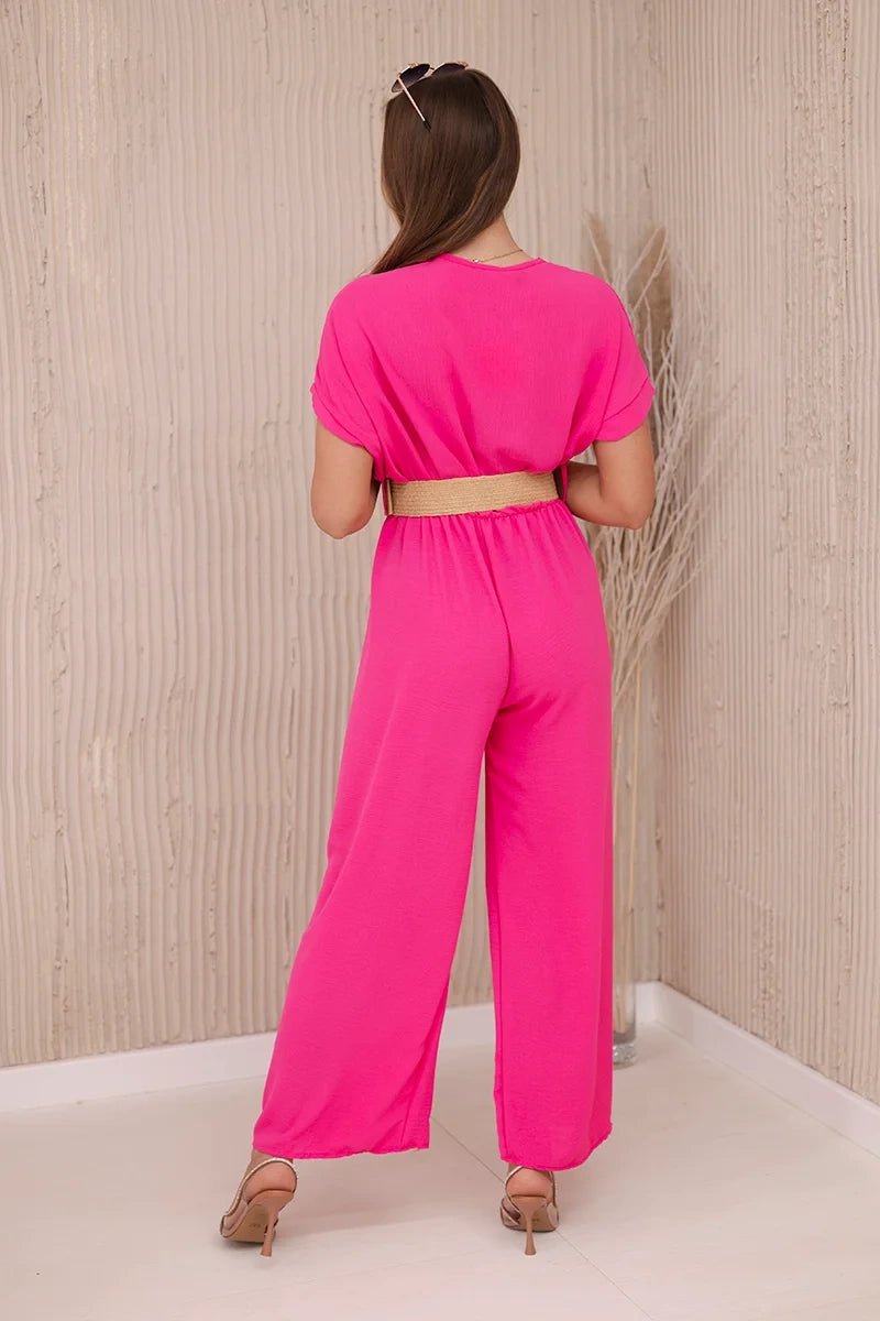 Overalls with a decorative belt at the waist 5877 / – Pink цвет / color | Lexline Fashion
