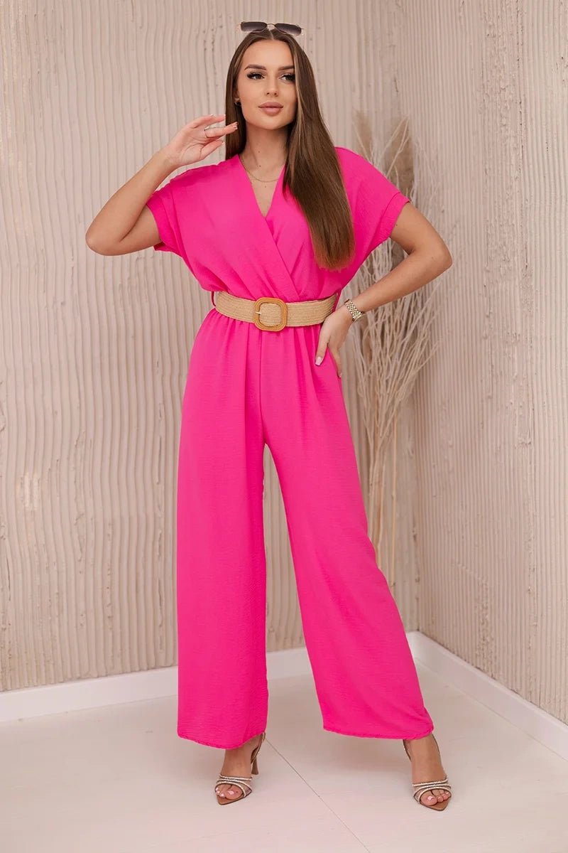 Overalls with a decorative belt at the waist 5877 / – Pink цвет / color | Lexline Fashion