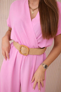 Overalls with a decorative belt at the waist 5877 / – Pink || Light цвет / color | Lexline Fashion