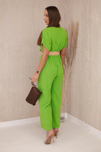 Overalls with a decorative belt at the waist 5877 / – Pistachio цвет / color | Lexline Fashion
