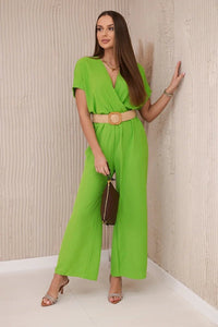 Overalls with a decorative belt at the waist 5877 / – Pistachio цвет / color | Lexline Fashion