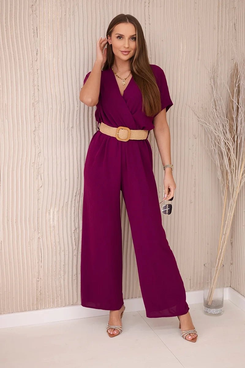 Overalls with a decorative belt at the waist 5877 / – Plum цвет / color | Lexline Fashion