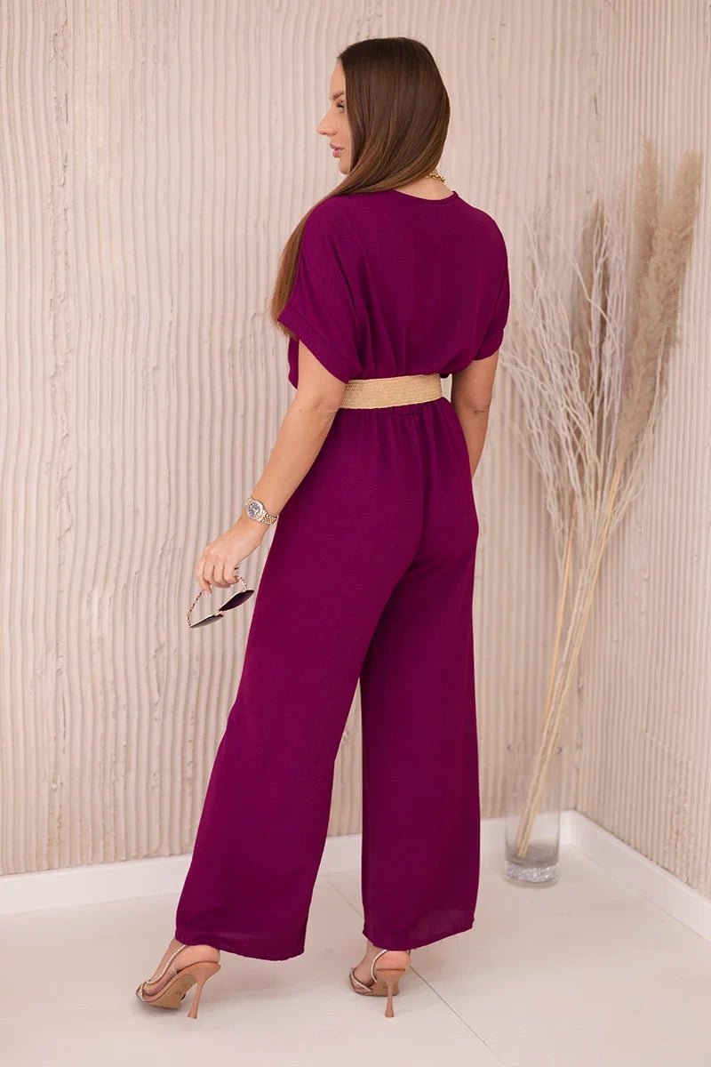 Overalls with a decorative belt at the waist 5877 / – Plum цвет / color | Lexline Fashion
