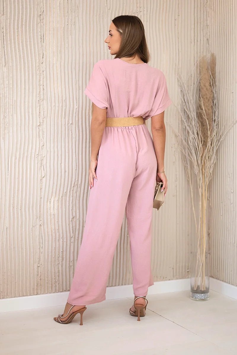 Overalls with a decorative belt at the waist 5877 / – Powder цвет / color | Lexline Fashion