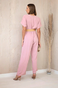 Overalls with a decorative belt at the waist 5877 / – Powder цвет / color | Lexline Fashion