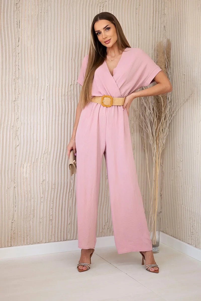Overalls with a decorative belt at the waist 5877 / – Powder цвет / color | Lexline Fashion