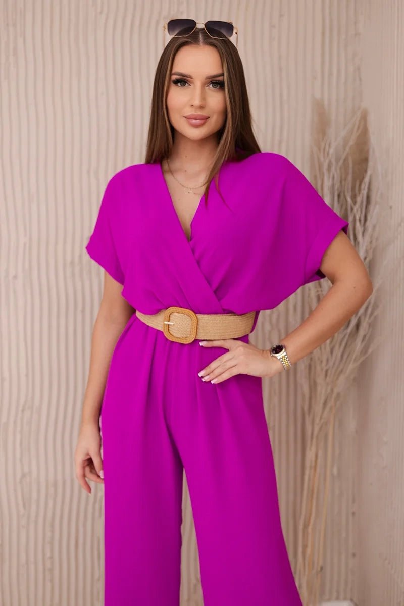 Overalls with a decorative belt at the waist 5877 / – Purple цвет / color | Lexline Fashion