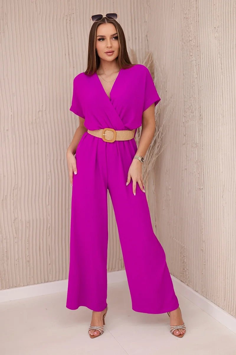 Overalls with a decorative belt at the waist 5877 / – Purple цвет / color | Lexline Fashion