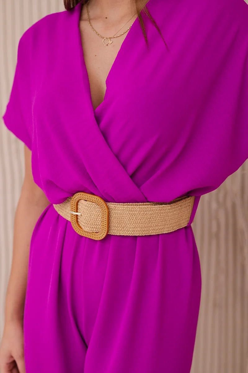 Overalls with a decorative belt at the waist 5877 / – Purple цвет / color | Lexline Fashion