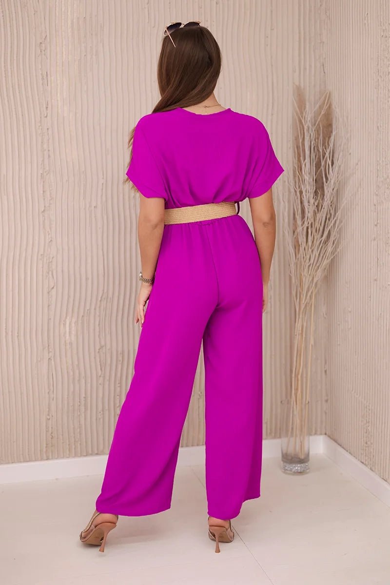 Overalls with a decorative belt at the waist 5877 / – Purple цвет / color | Lexline Fashion