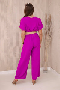 Overalls with a decorative belt at the waist 5877 / – Purple цвет / color | Lexline Fashion