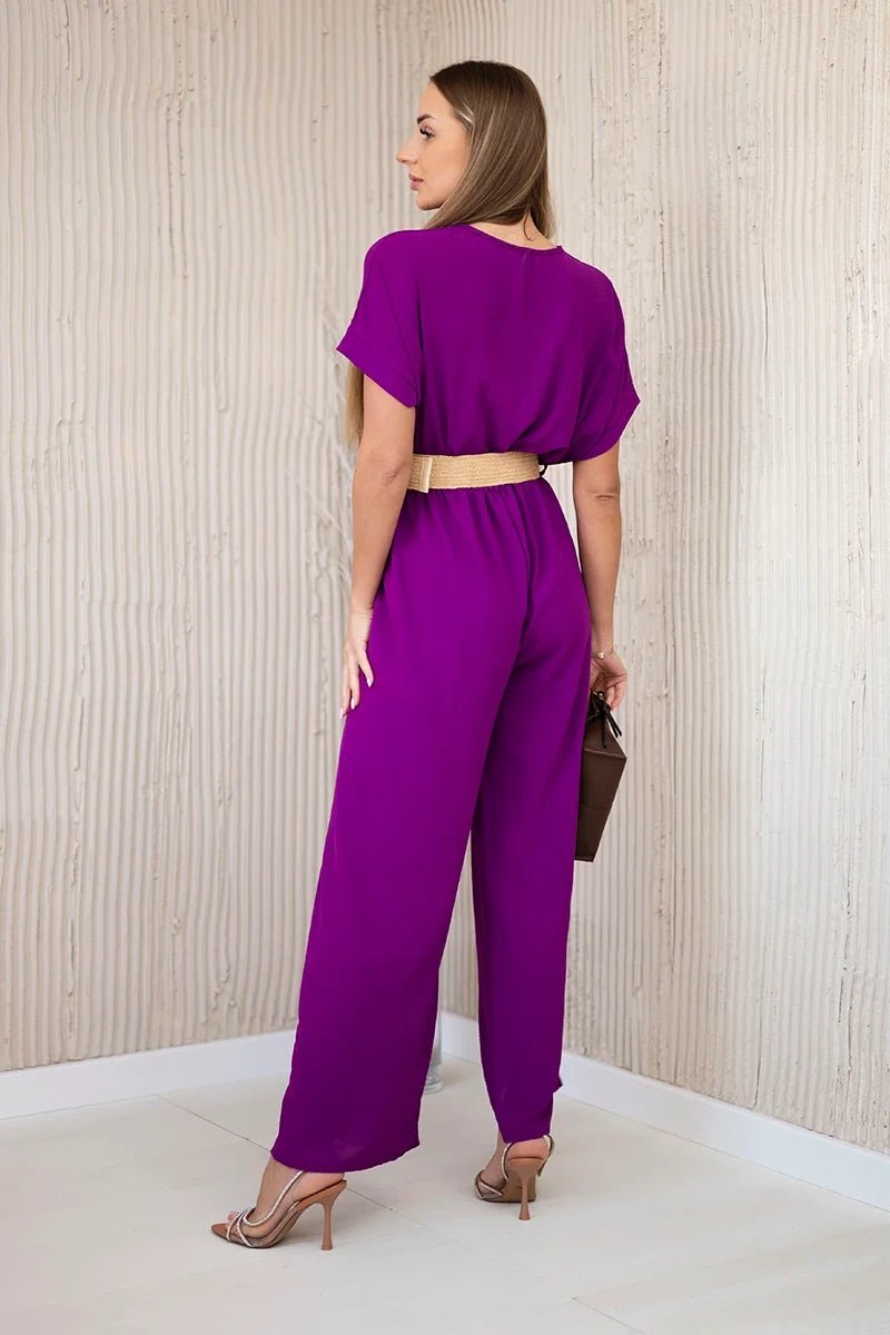 Overalls with a decorative belt at the waist 5877 / – Purple || Dark цвет / color | Lexline Fashion