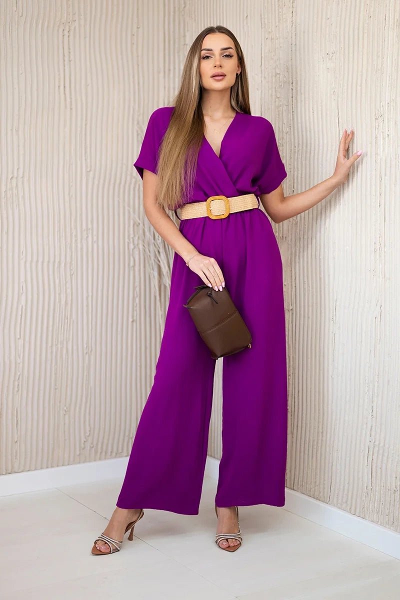 Overalls with a decorative belt at the waist 5877 / – Purple || Dark цвет / color | Lexline Fashion