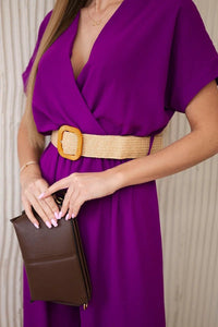Overalls with a decorative belt at the waist 5877 / – Purple || Dark цвет / color | Lexline Fashion