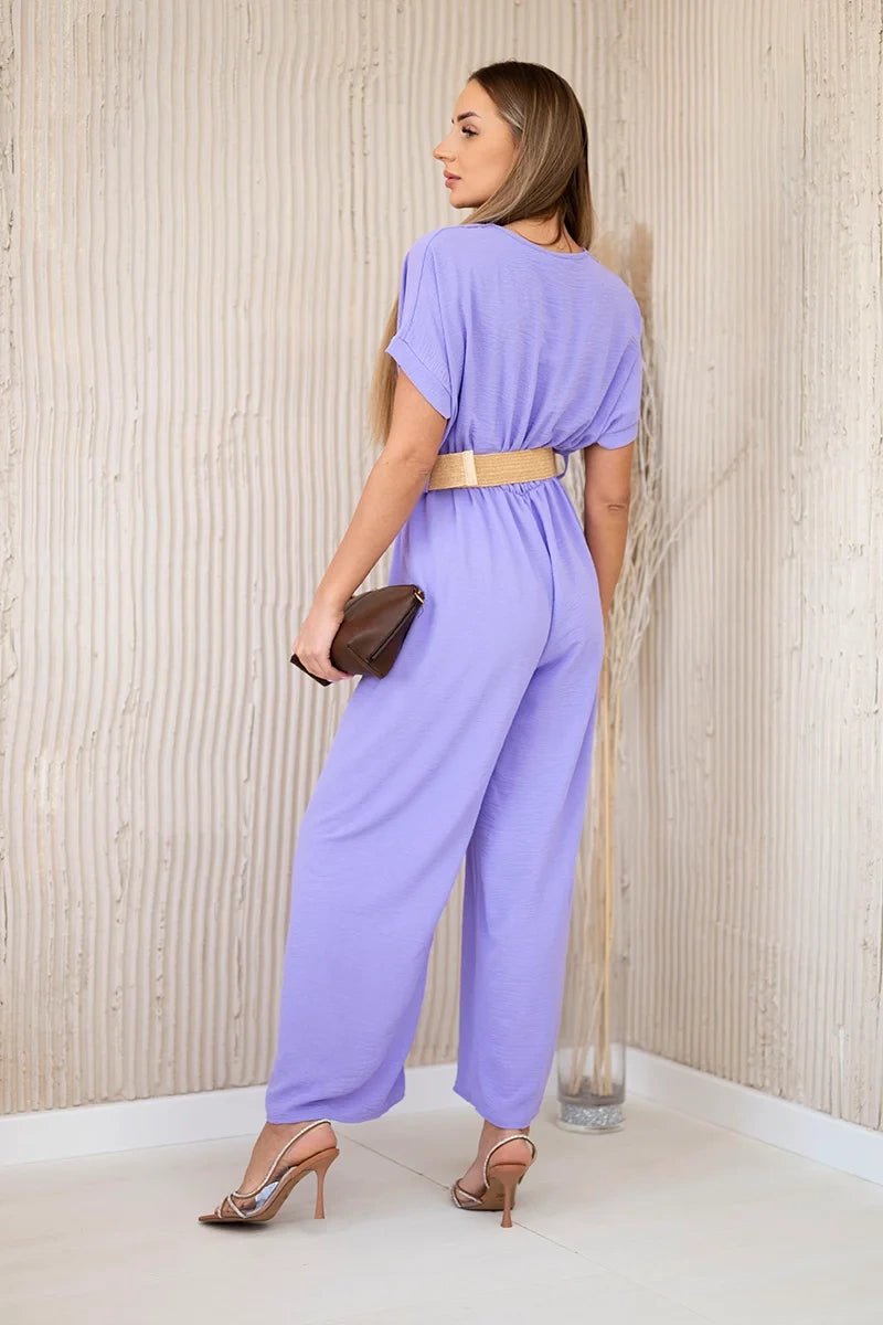 Overalls with a decorative belt at the waist 5877 / – Purple || Light цвет / color | Lexline Fashion