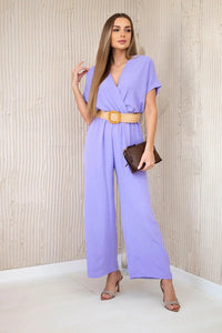 Overalls with a decorative belt at the waist 5877 / – Purple || Light цвет / color | Lexline Fashion