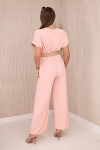 Overalls with a decorative belt at the waist 5877 / – Salmon цвет / color | Lexline Fashion