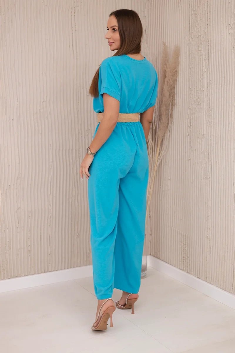 Overalls with a decorative belt at the waist 5877 / – Turquoise цвет / color | Lexline Fashion