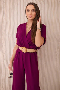 Overalls with a decorative belt at the waist 5877 / – Turquoise цвет / color | Lexline Fashion