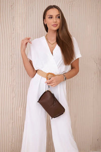 Overalls with a decorative belt at the waist 5877 / – White цвет / color | Lexline Fashion