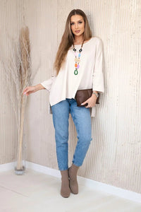 Oversize blouse with necklace 17964 / – Beige цвет / color | Lexline Fashion