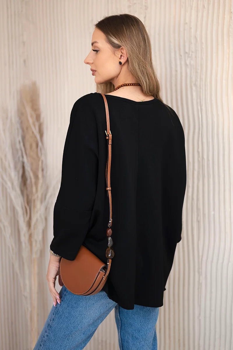 Oversize blouse with necklace 17964 / – Black цвет / color | Lexline Fashion