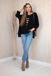 Oversize blouse with necklace 17964 / – Black цвет / color | Lexline Fashion
