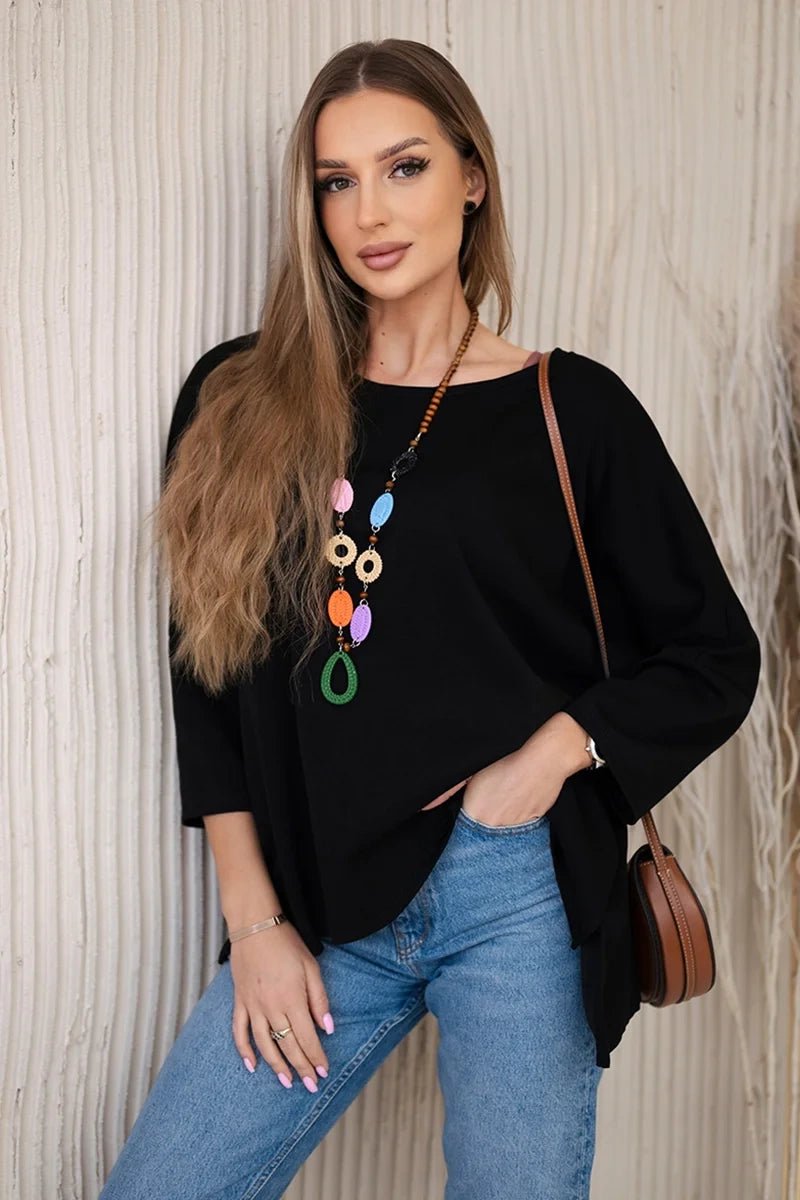 Oversize blouse with necklace 17964 / – Black цвет / color | Lexline Fashion