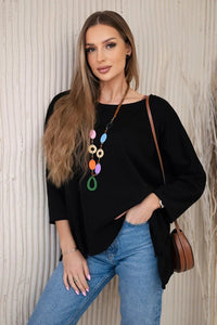 Oversize blouse with necklace 17964 / – Black цвет / color | Lexline Fashion