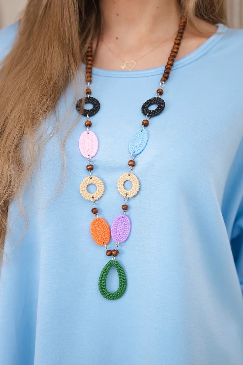 Oversize blouse with necklace 17964 / – Blue цвет / color | Lexline Fashion