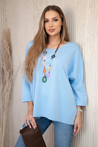 Oversize blouse with necklace 17964 / – Blue цвет / color | Lexline Fashion
