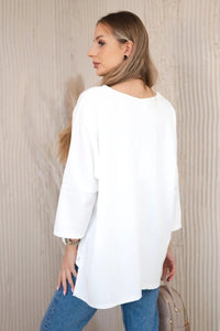 Oversize blouse with necklace 17964 / – Ecru цвет / color | Lexline Fashion