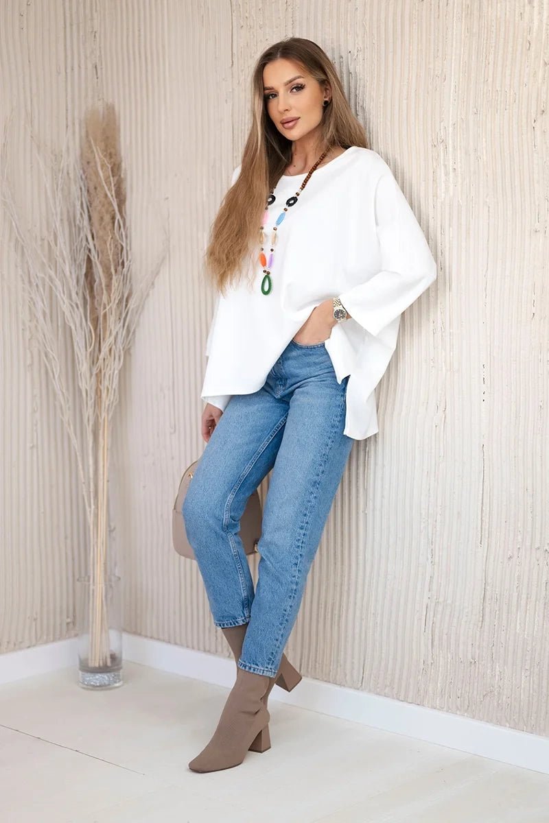 Oversize blouse with necklace 17964 / – Ecru цвет / color | Lexline Fashion