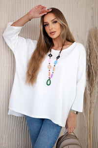 Oversize blouse with necklace 17964 / – Ecru цвет / color | Lexline Fashion