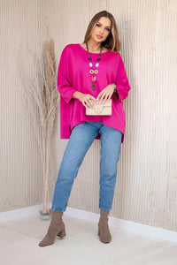 Oversize blouse with necklace 17964 / – Fuchsia цвет / color | Lexline Fashion