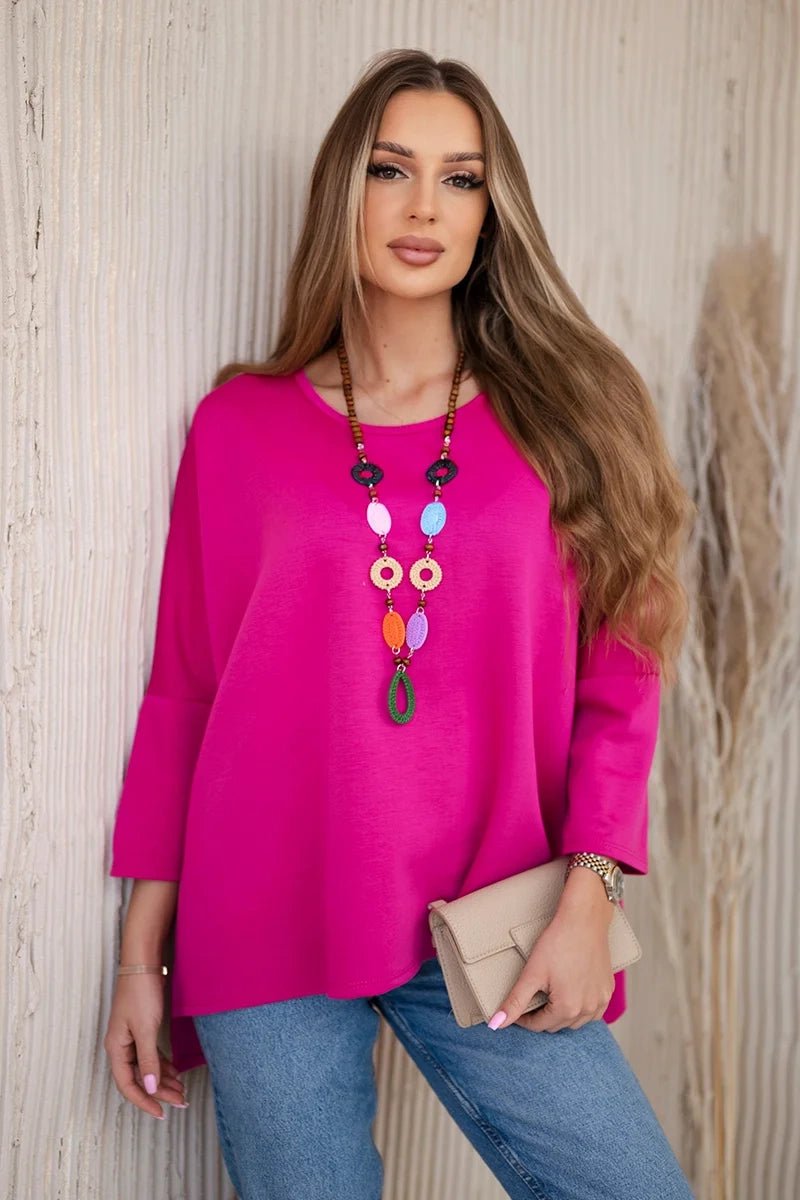 Oversize blouse with necklace 17964 / – Fuchsia цвет / color | Lexline Fashion
