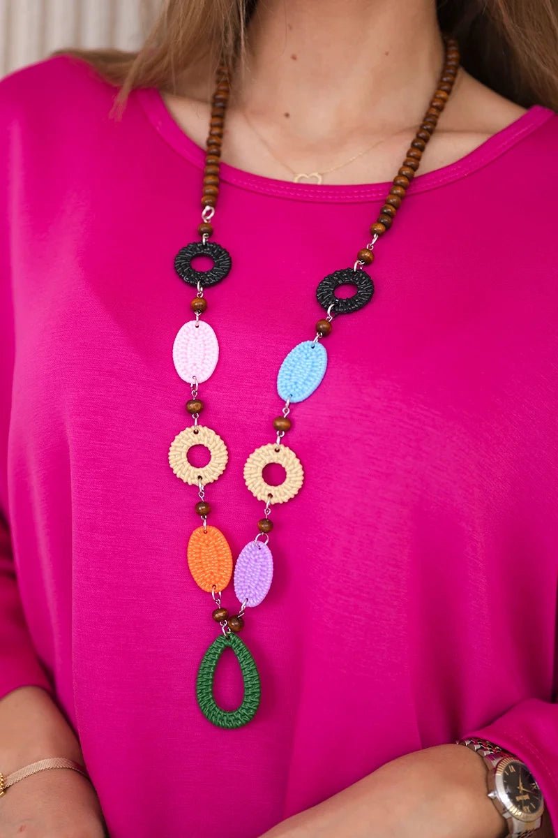 Oversize blouse with necklace 17964 / – Fuchsia цвет / color | Lexline Fashion