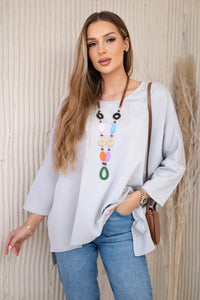 Oversize blouse with necklace 17964 / – Gray цвет / color | Lexline Fashion