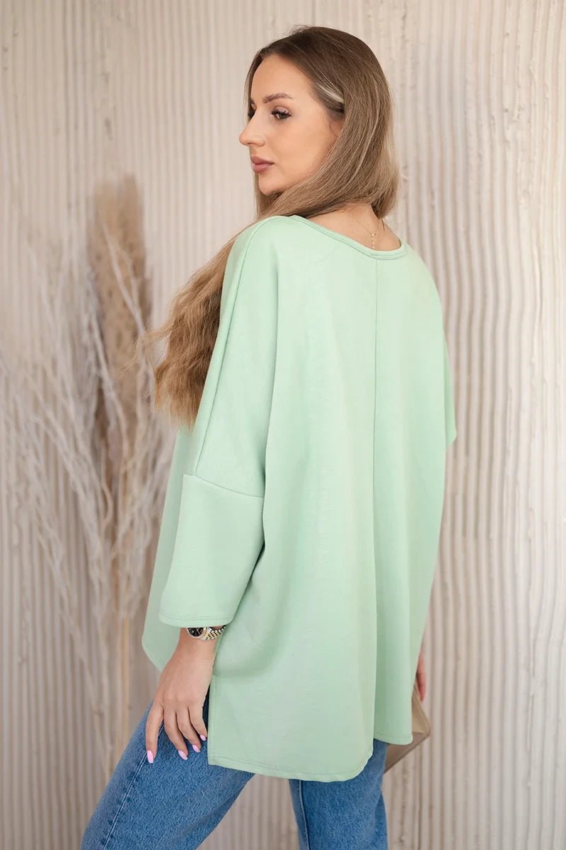 Oversize blouse with necklace 17964 / – Pistachio цвет / color | Lexline Fashion