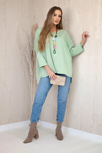 Oversize blouse with necklace 17964 / – Pistachio цвет / color | Lexline Fashion