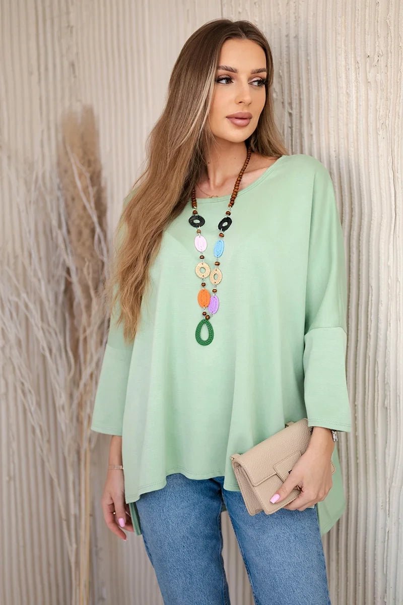 Oversize blouse with necklace 17964 / – Pistachio цвет / color | Lexline Fashion
