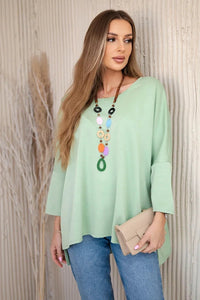Oversize blouse with necklace 17964 / – Pistachio цвет / color | Lexline Fashion