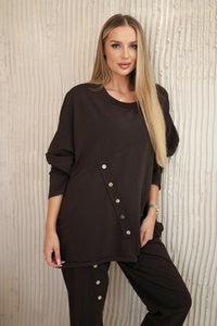 Oversize cotton set sweatshirt + pants ART10853 / – Brown цвет / color | Lexline Fashion