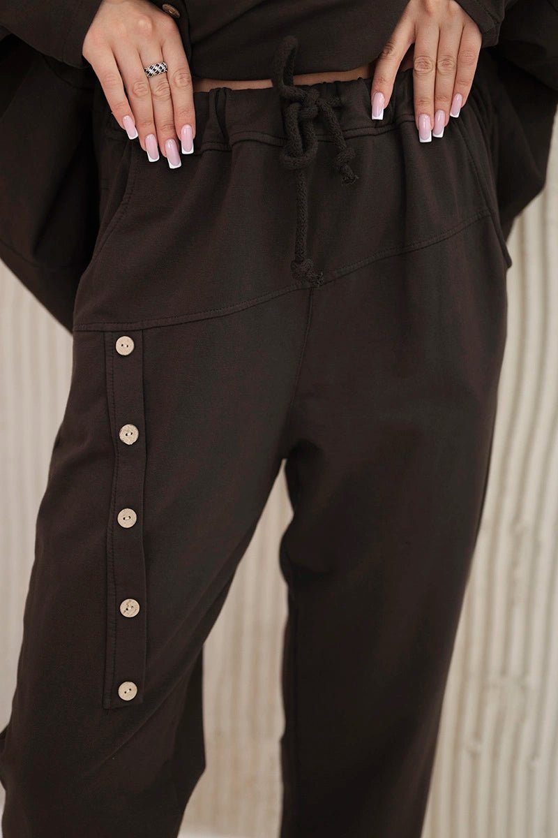 Oversize cotton set sweatshirt + pants ART10853 / – Brown цвет / color | Lexline Fashion
