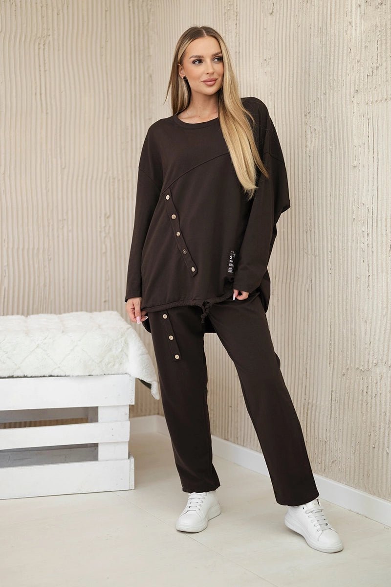 Oversize cotton set sweatshirt + pants ART10853 / – Brown цвет / color | Lexline Fashion
